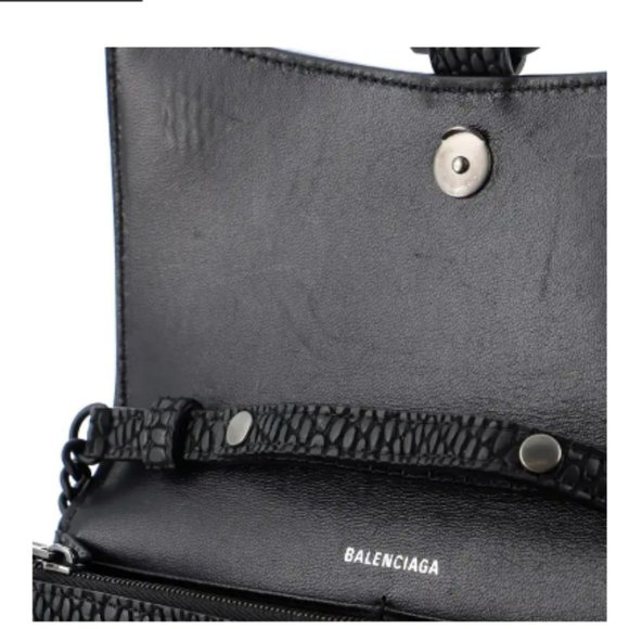 Balenciaga Authentic Hourglass Croc-Embossed Leather Wallet on Chain Black - Picture 4 of 5